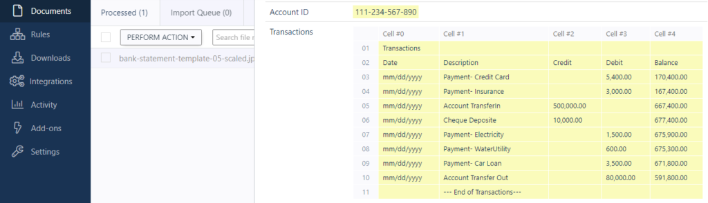 Docparser Bank Statement Data Extraction